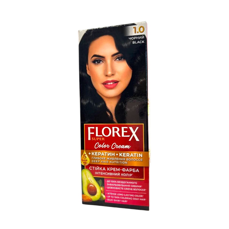 Крем-краска для волос стойкая Florex Super 1,0 Чёрный
