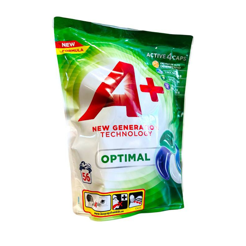 Капсули  для прання А+    Optimal 4 в 1  56 шт. 6124
