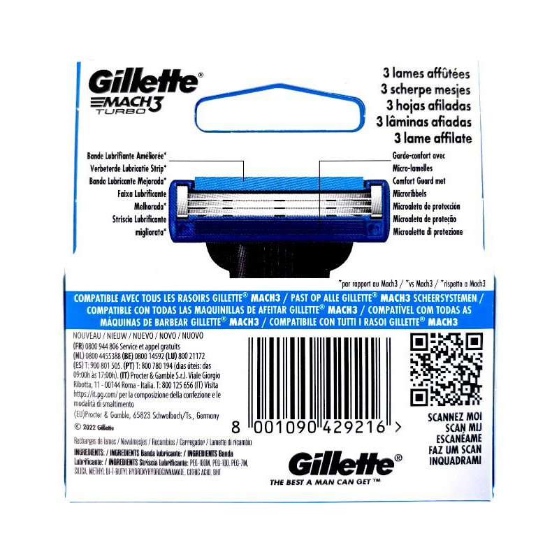 Картриджі  Mach 3 Turbo Gillette  планшет 4 шт  9216