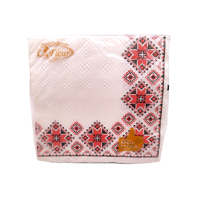 Серветка Вышиванка красная La Fleur 33х33, 2 слоя,16 шт. 9203